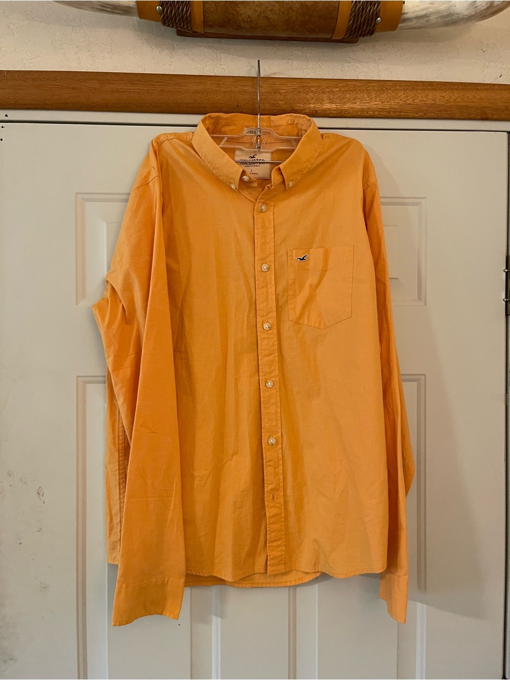Hollister Men’s Orange Long Sleeve Button up shirt Large